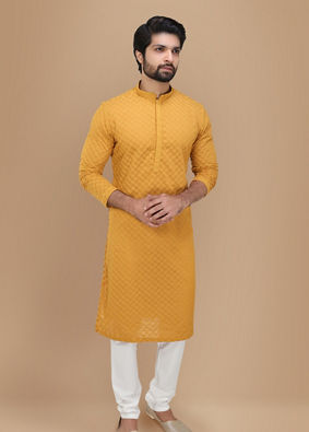 Mustard Yellow Chikankari Kurta Set image number 0